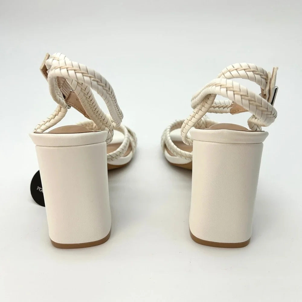 Windsor Chic Steps Womens Block Heels Sz. 6 White Braided Ankle Wrap Elegant NEW